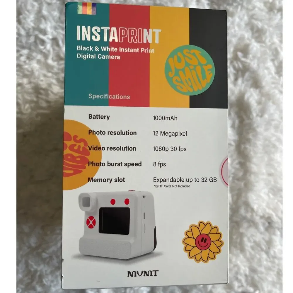 Instaprint Black White Instant Print Digital Camera Self Timer NEW Filet Effects